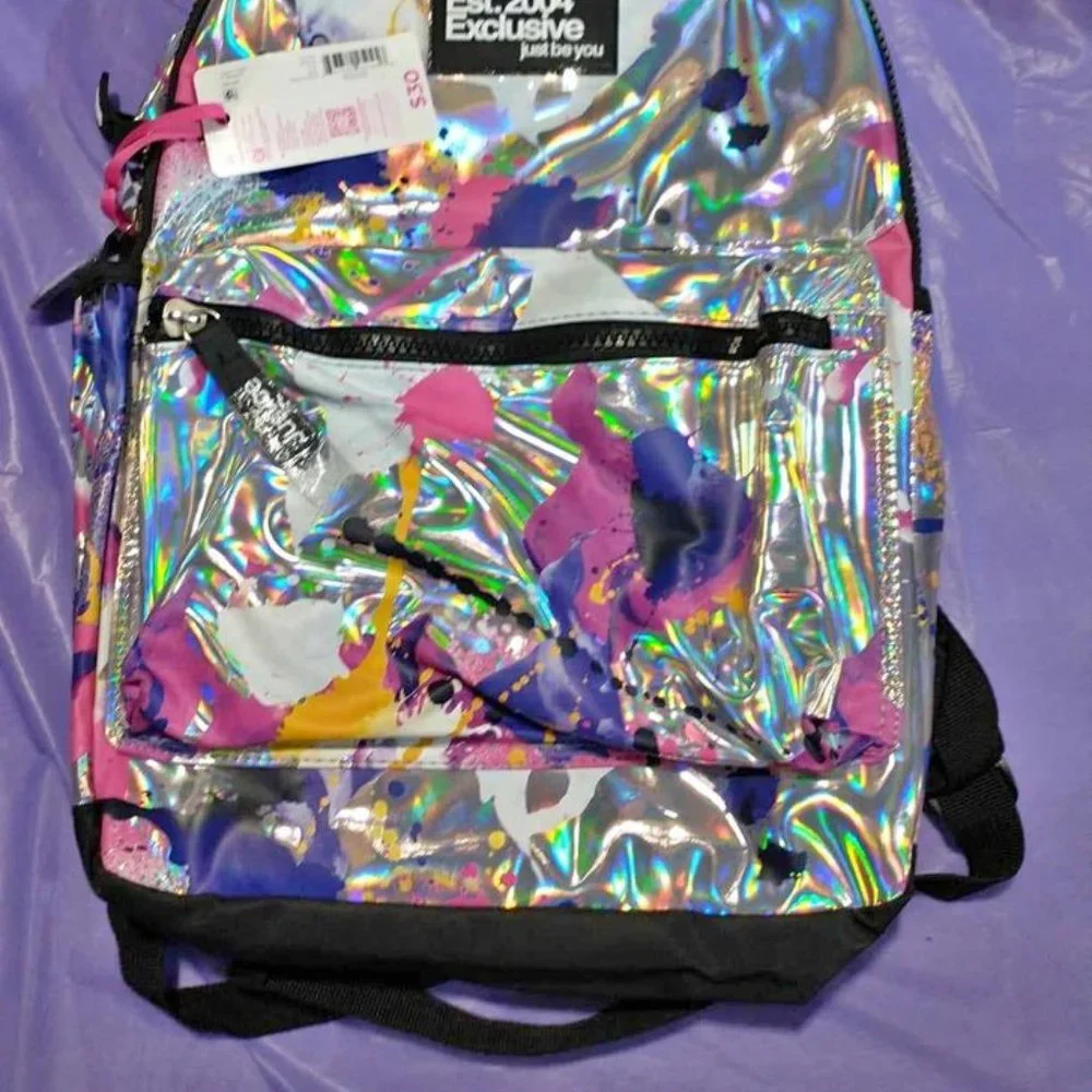Justice backpack O/S multicolor shiny Silver multi pocket